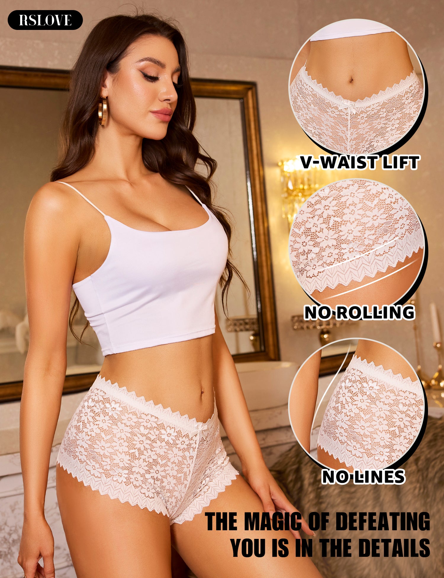 RSLOVE Underwear 5 Pack Seamless V Waist Lace Cheeky Panties slip multicolore 5 pezzi in nylon