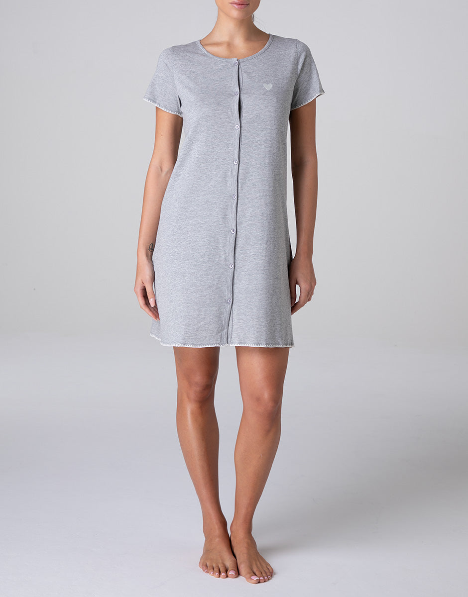 Lovable Basic Soul camicia da notte aperta manica corta jersey grigio melange
