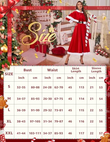 RSLOVE Costumes Velvet Santa Dress Abito Babbo Natale con mantella rosso