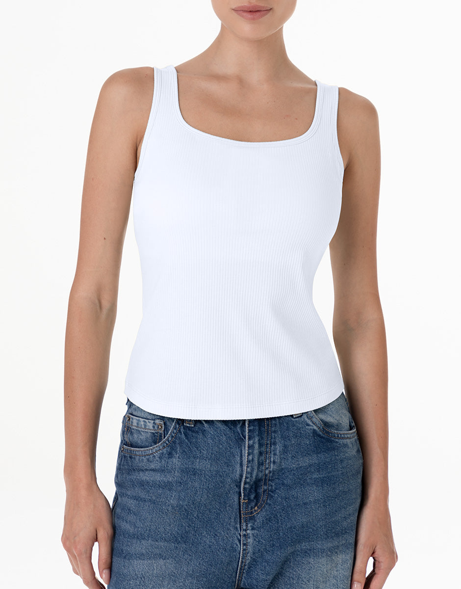 Lovable Basic Soul Canotta in cotone a costine bianca con coppe imbottite