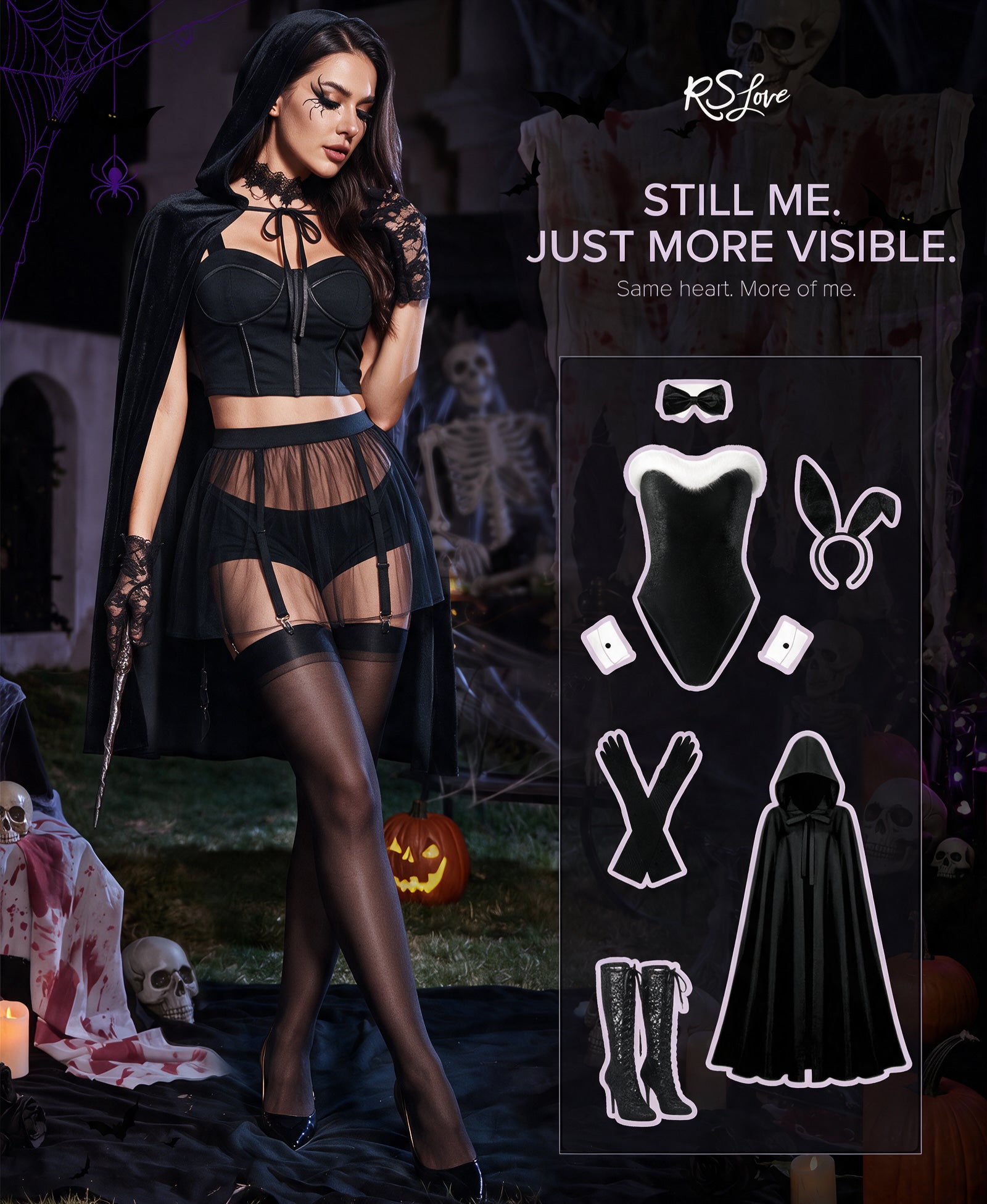RSLOVE Thigh High Sheer Nylon calze autoreggenti nere 1 paio per reggicalze