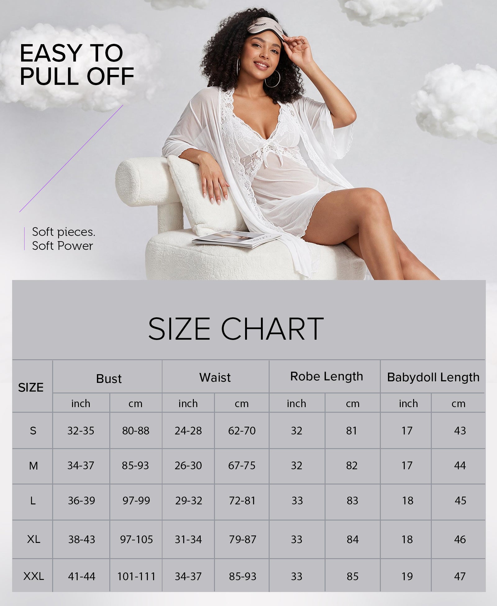 RSLOVE Robe 3 Piece Babydoll Lace Kimono set lingerie nero taglia S–XXL