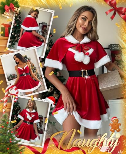 RSLOVE Costumes babydoll Babbo Natale in velluto rosso con mantellina