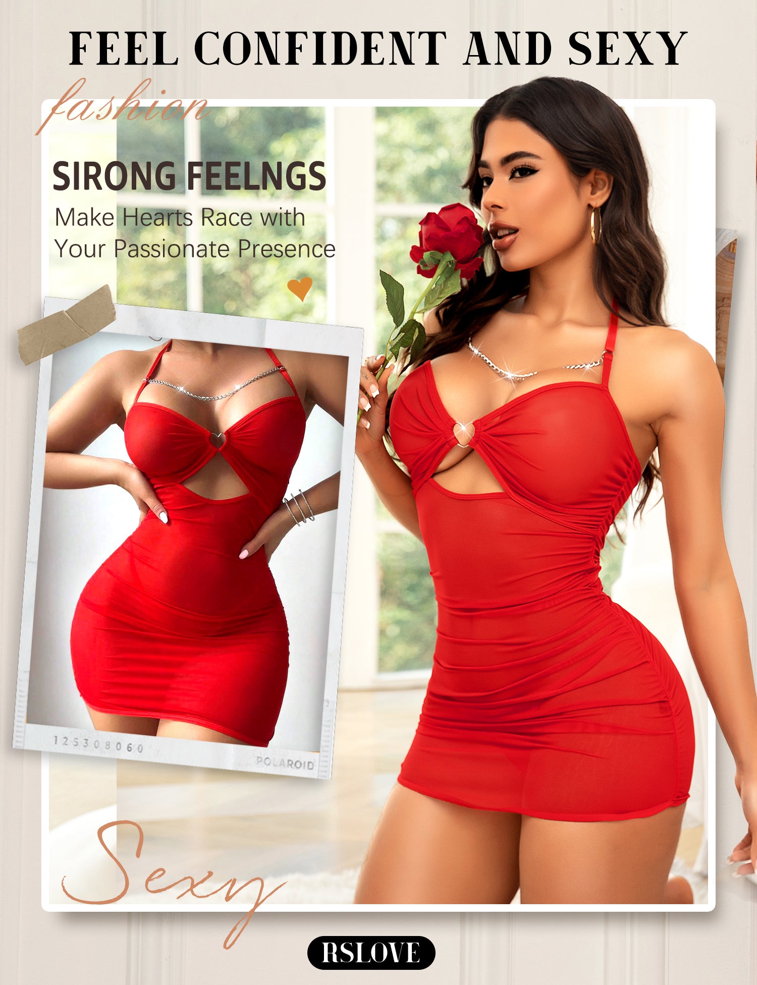 RSLOVE Babydoll Mesh Mini Dress Babydoll Chemise babydoll nero S