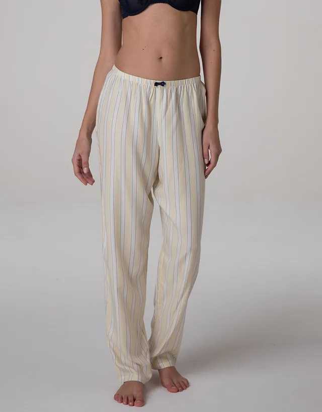 Lovable Basic Soul pantaloni lunghi in twill di viscosa a righe bianco crema
