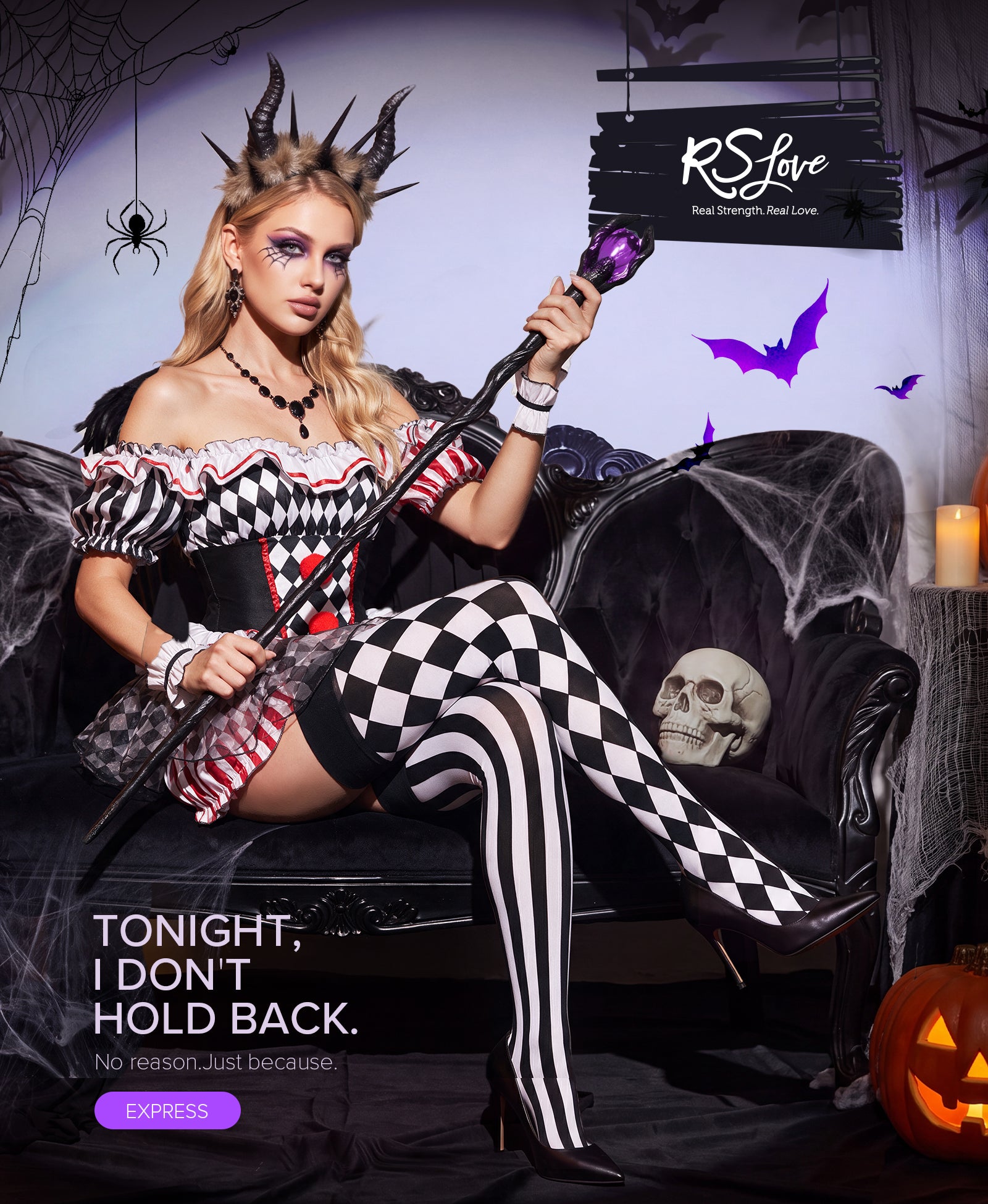 RSLOVE Thigh High Asymmetric Striped Harlequin calze bianche e nere