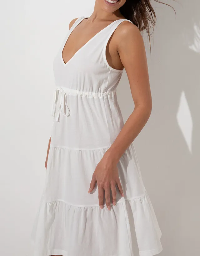 Lovable Basic Soul Abito jersey di cotone bianco seta con coulisse