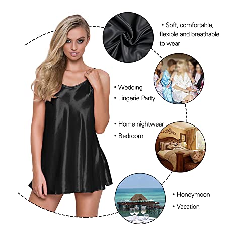 RSLOVE Nightgowns Satin Deep V Plunge A-Line Mini Slip camicia blu