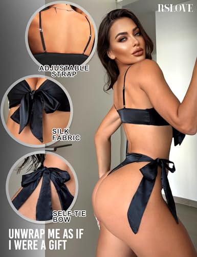 RSLOVE Bra & Panty Sets Satin Bow Tie Front completo lingerie Blu taglie S-XXL satinato