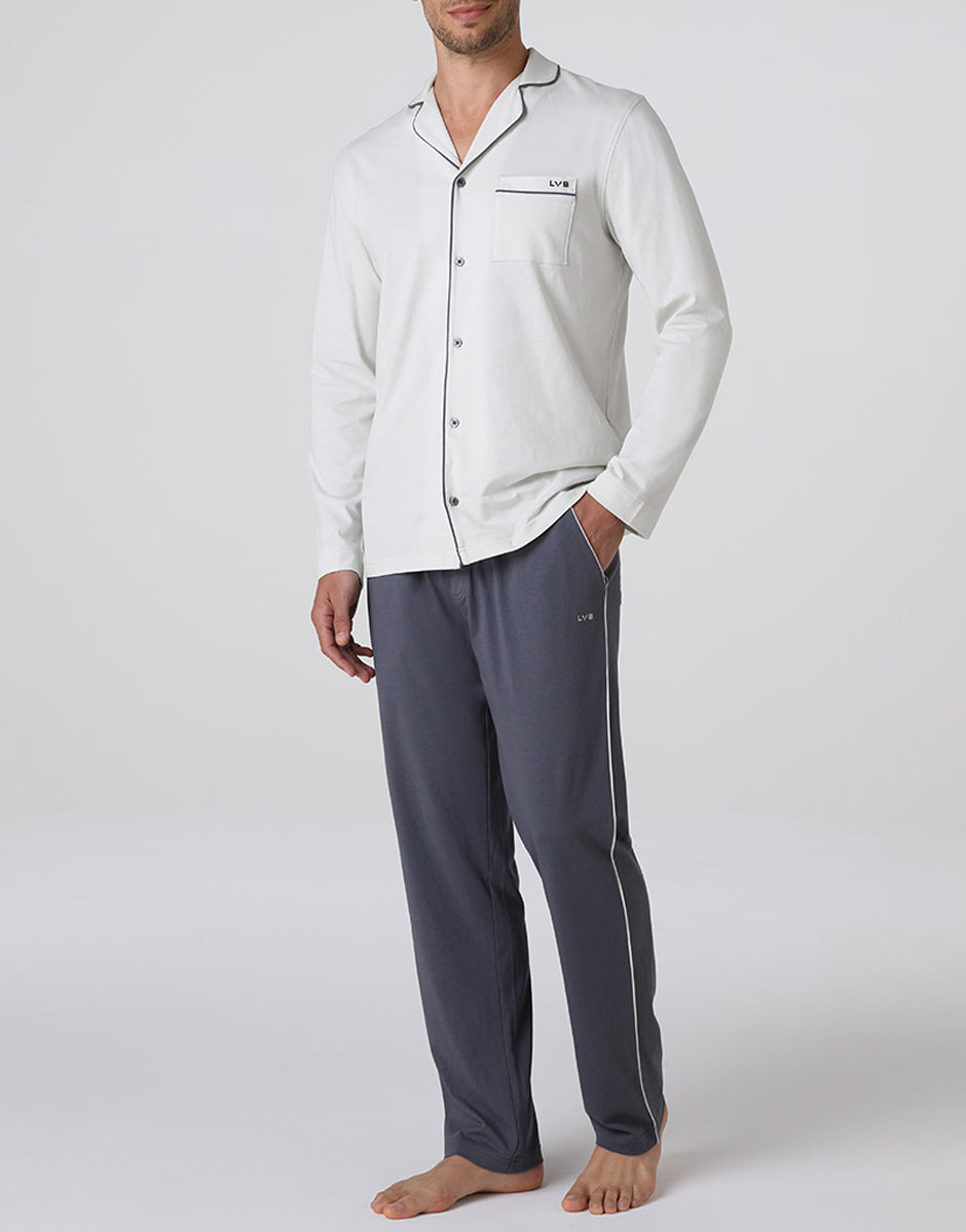 Lovable Basic Soul Pigiama Lungo Aperto in Jersey di Cotone grigio chiaro uomo