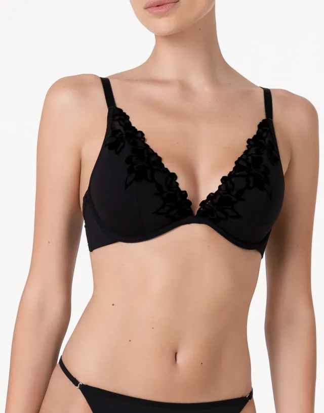 Lovable Garden Flowers Lace Velvet Embroidery reggiseno triangolo nero imbottito