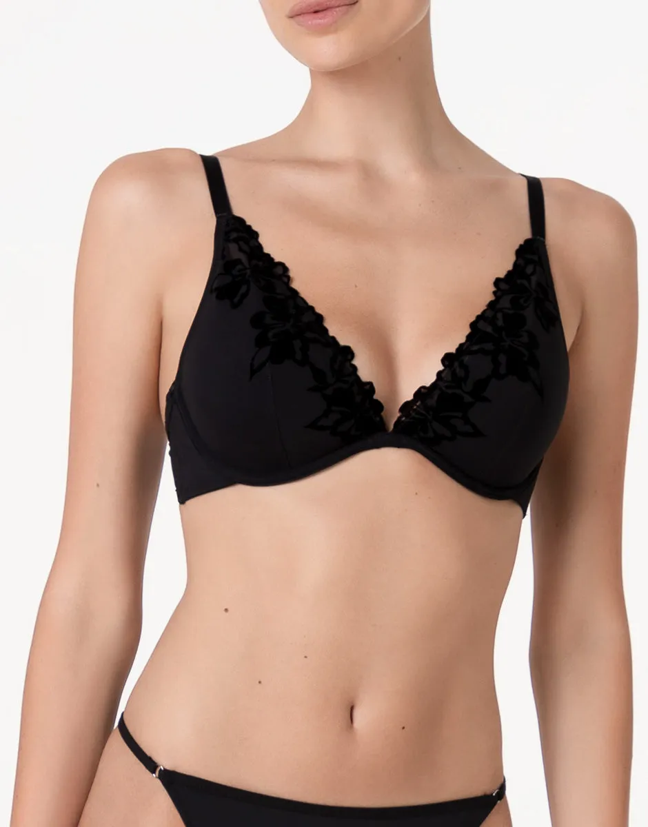 Lovable Garden Flowers Lace Velvet Embroidery reggiseno triangolo nero imbottito