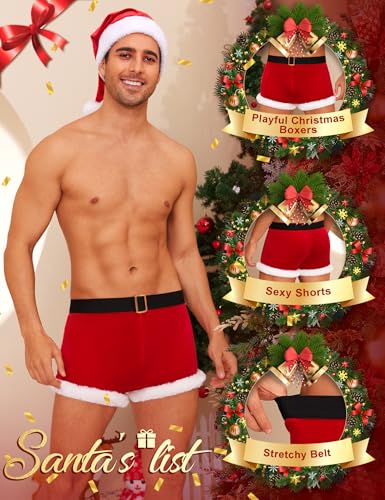 RSLOVE Costumes boxer Babbo Natale rosso con cappello taglia S-XXL