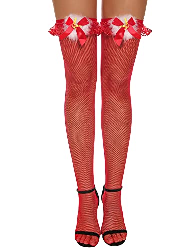 RSLOVE Stocking Red Fishnet Christmas calze autoreggenti rosse rete grande