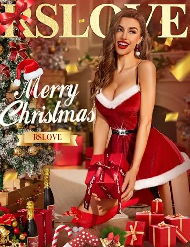 RSLOVE Costumes Velvet Santa Babydoll rosso S-XXL con reggicalze