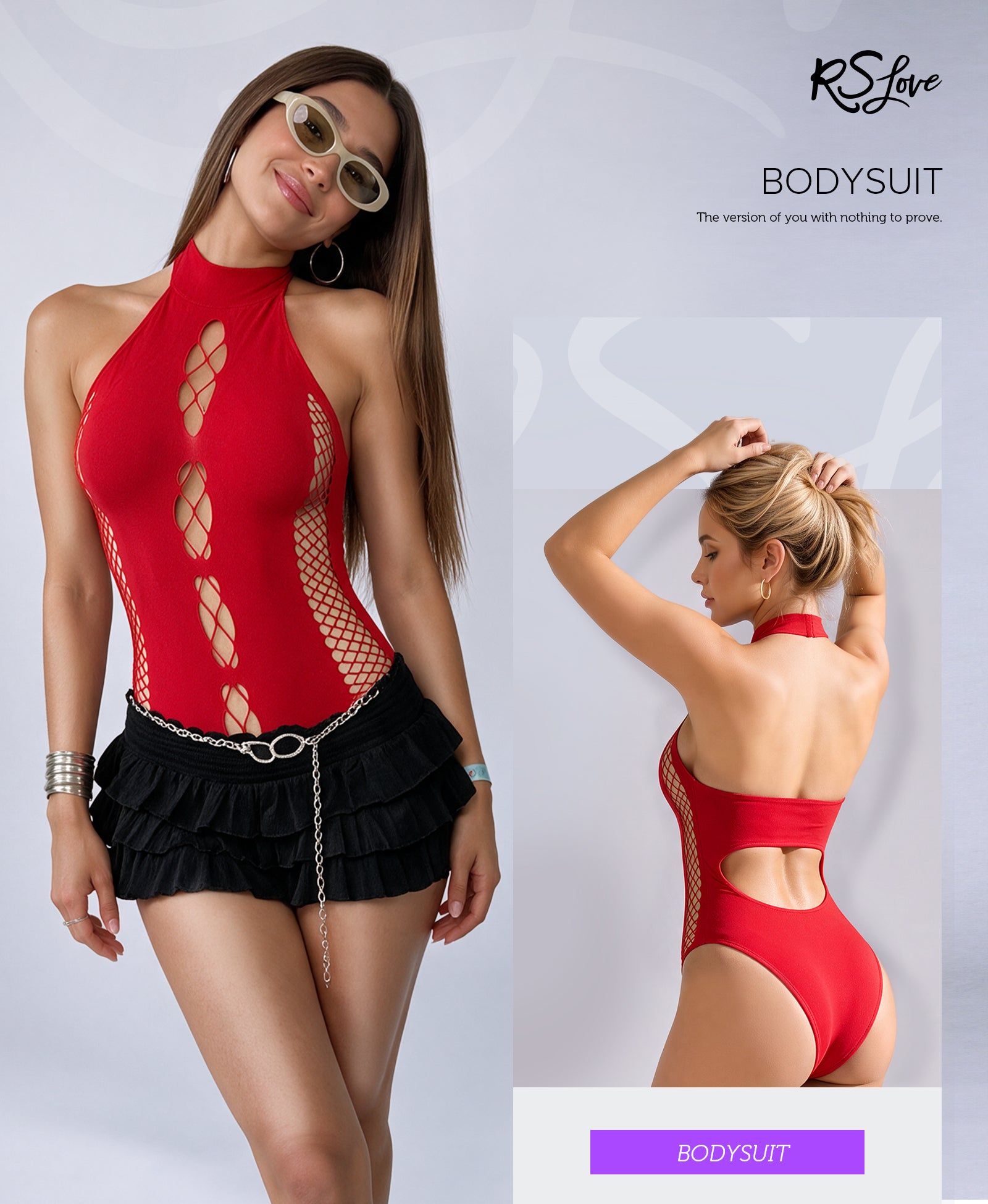 RSLOVE Teddy Cutout Fishnet body in rete nero taglia unica