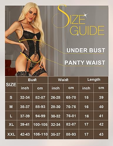 RSLOVE Teddy Lace-Up Tie Front teddy nero con reggicalze