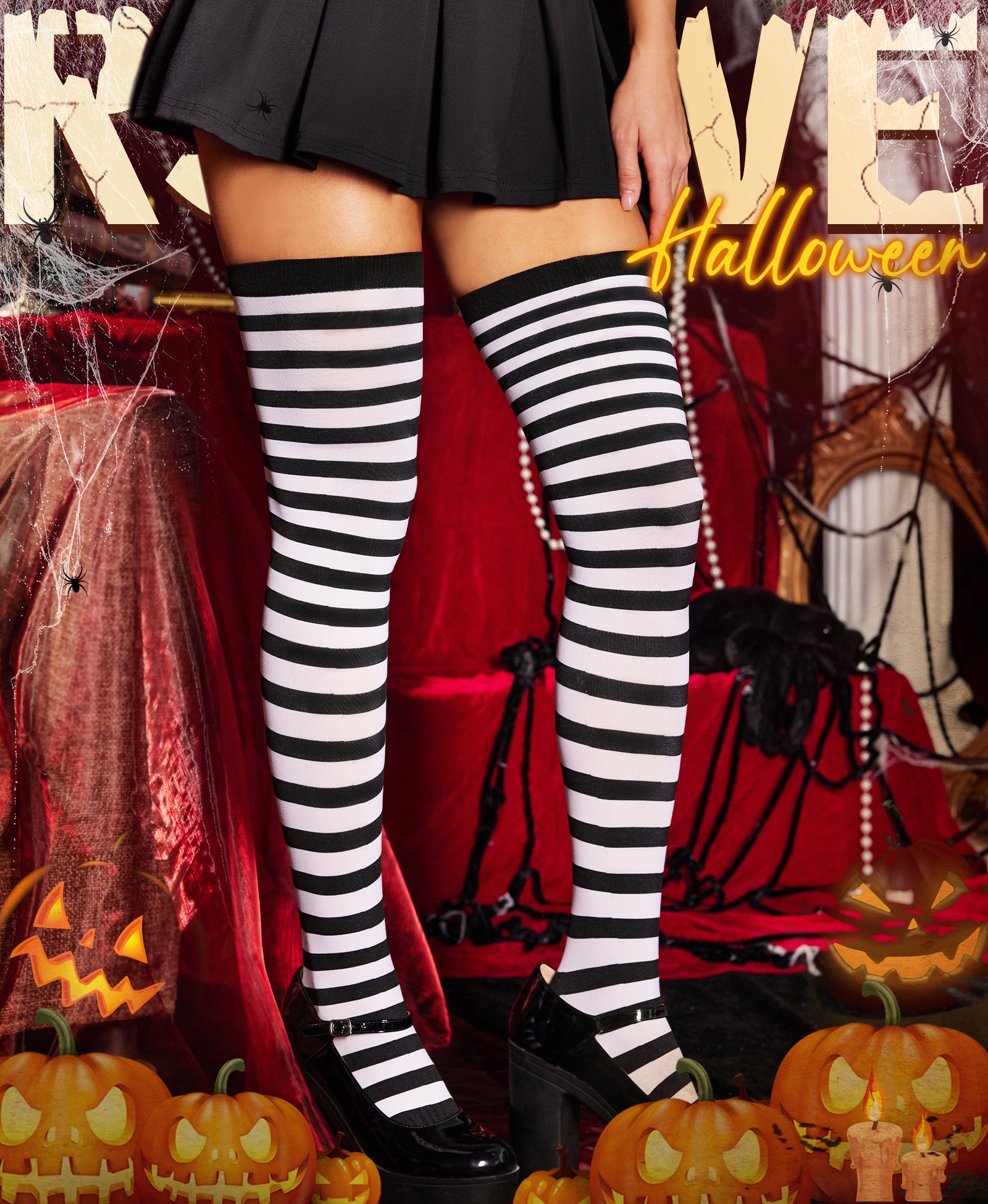 RSLOVE Socks calze alte a righe arancioni e nere taglia unica