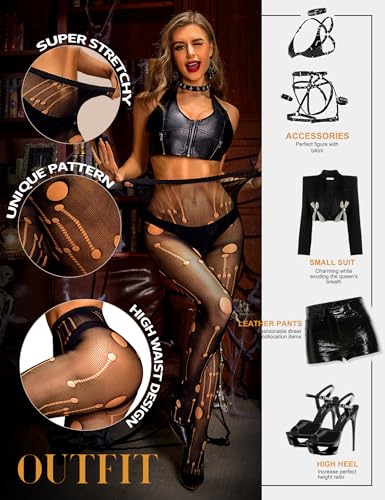 RSLOVE Patterned tights High Waist Christmas Fishnet collant neri taglia unica vita alta