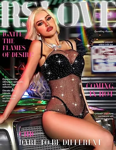 RSLOVE Teddy Sparkle Rhinestone Fishnet Teddy blu taglia unica con strass