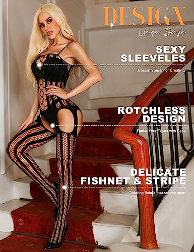 RSLOVE Bodystocking Fishnet & Stripe bodystocking nero taglia unica rete