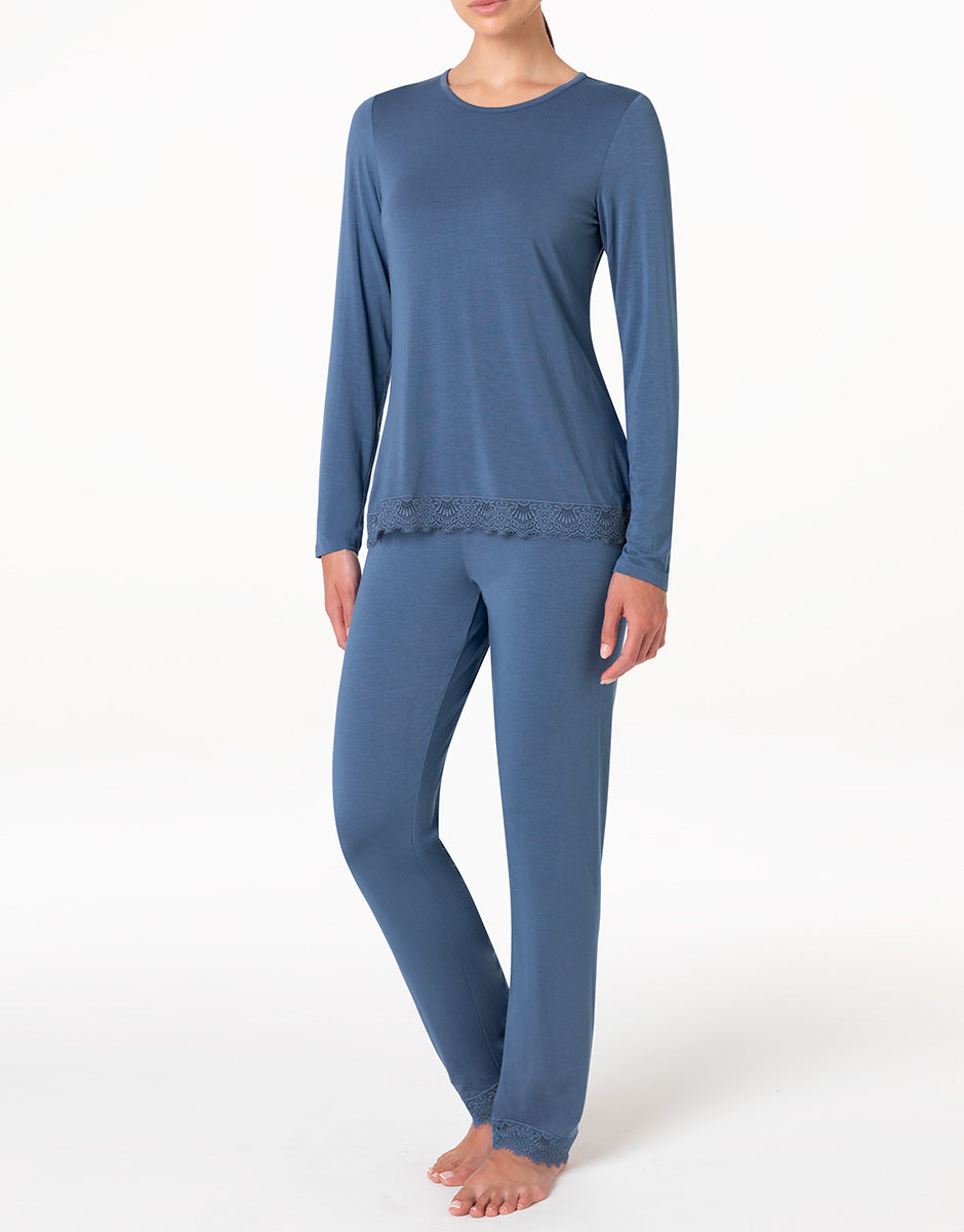 Lovable Basic Soul Elegant Modal pigiama lungo blu polvere