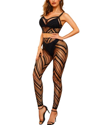RSLOVE Fishnet Diamond Cut-Out Camisole Top & Leggings rete neri