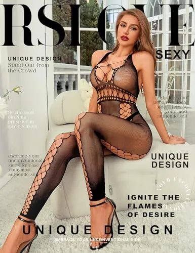 RSLOVE Bodystocking Geometric Fishnet Deep V Backless Bodystocking body nero taglia unica