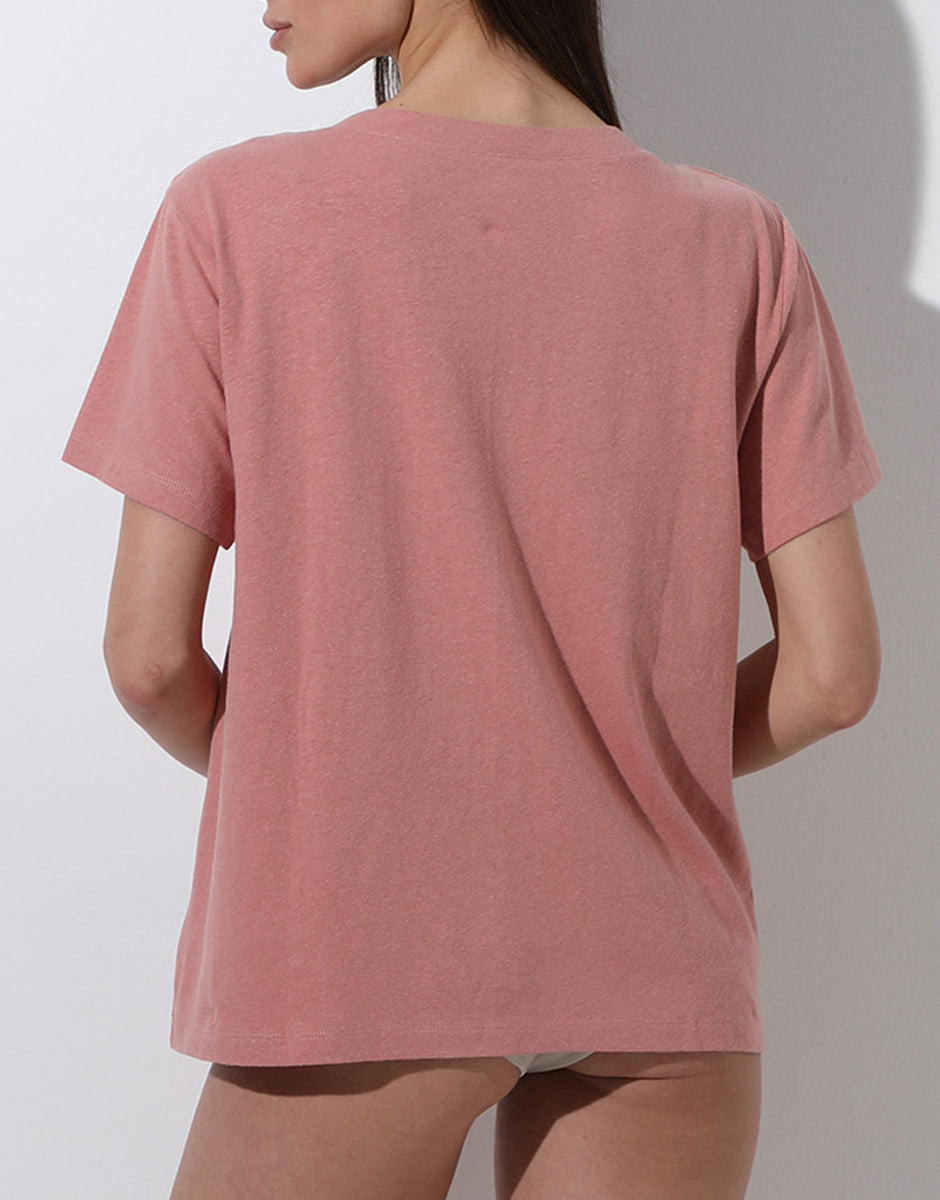 Lovable Basic Soul Maglia manica corta scollo a V rosa polvere 2/S cotone e lino