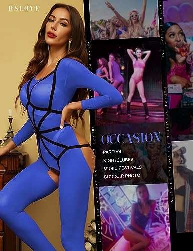 RSLOVE Bodystocking body a rete con scollo halter blu taglia unica
