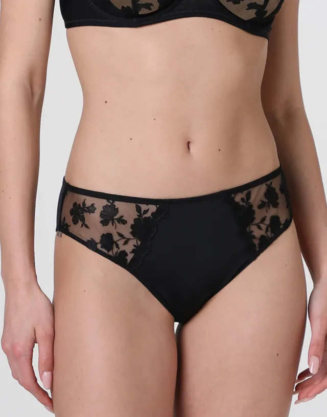 Lovable So Lacy Panties Floral Embroidery slip nero in microfibra e tulle