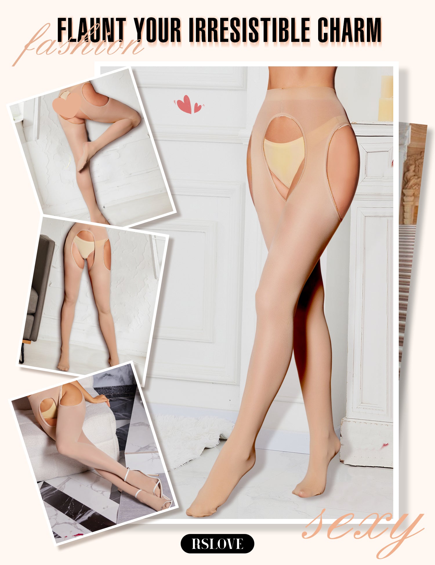 RSLOVE Tights High Waist Suspender Garter Control Top Collant neri taglia unica 80D