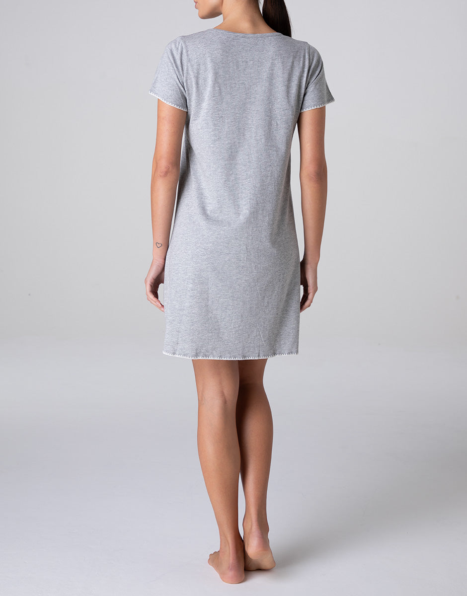Lovable Basic Soul camicia da notte aperta manica corta jersey grigio melange