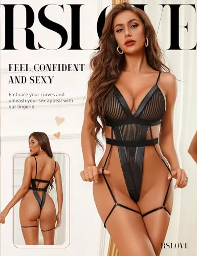 RSLOVE Teddy Strappy Teddy Lingerie with Garter body in mesh con reggicalze