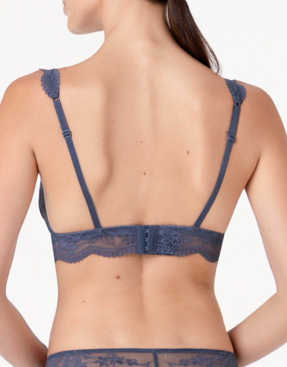 Lovable Garden Flowers Lace Casual Rib Lace Reggiseno triangolo blu polvere