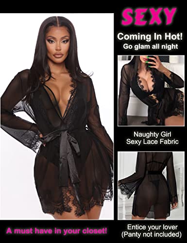 RSLOVE Robe Eyelash Lace Trim Sheer Bridal Kimono vestaglia bianca