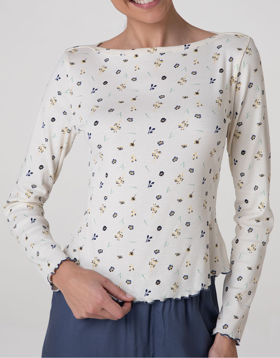 Lovable Basic Soul t-shirt manica lunga bianco latte stampato cotone