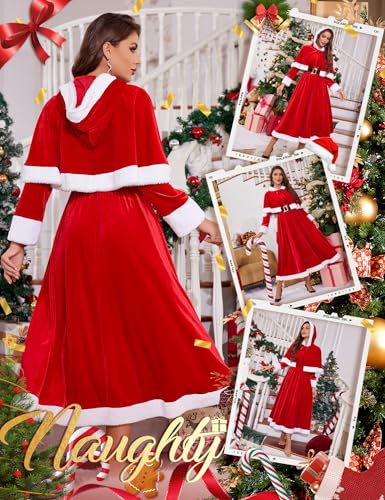 RSLOVE Costumes Velvet Santa Dress Abito Babbo Natale con mantella rosso