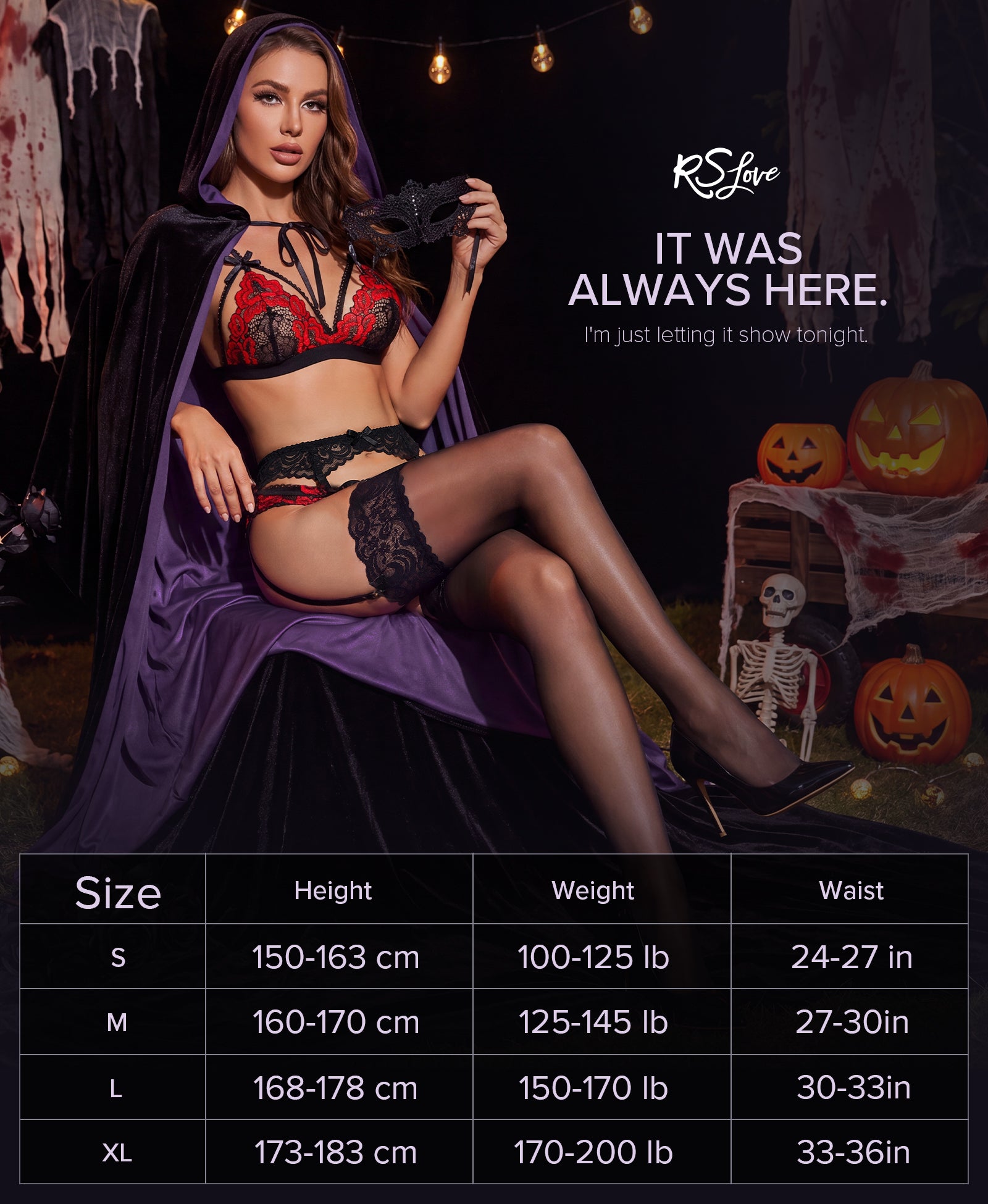 RSLOVE Thigh High completo reggicalze e autoreggenti nero S-XL