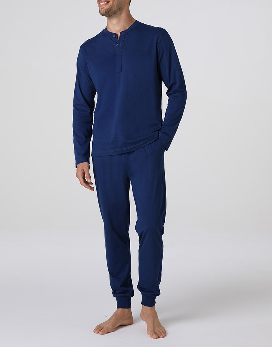 Lovable Basic Soul pigiama lungo Serafino blu notte 3/S jersey cotone