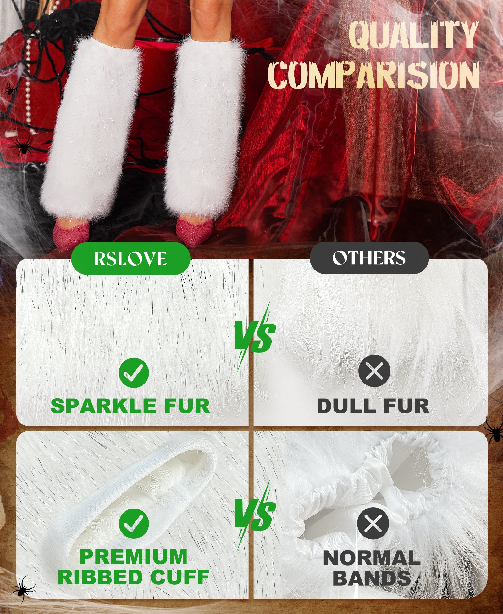 RSLOVE Fashion Extras Shimmering Faux Fur Leg Warmers with Satin Lining scaldamuscoli neri taglia unica