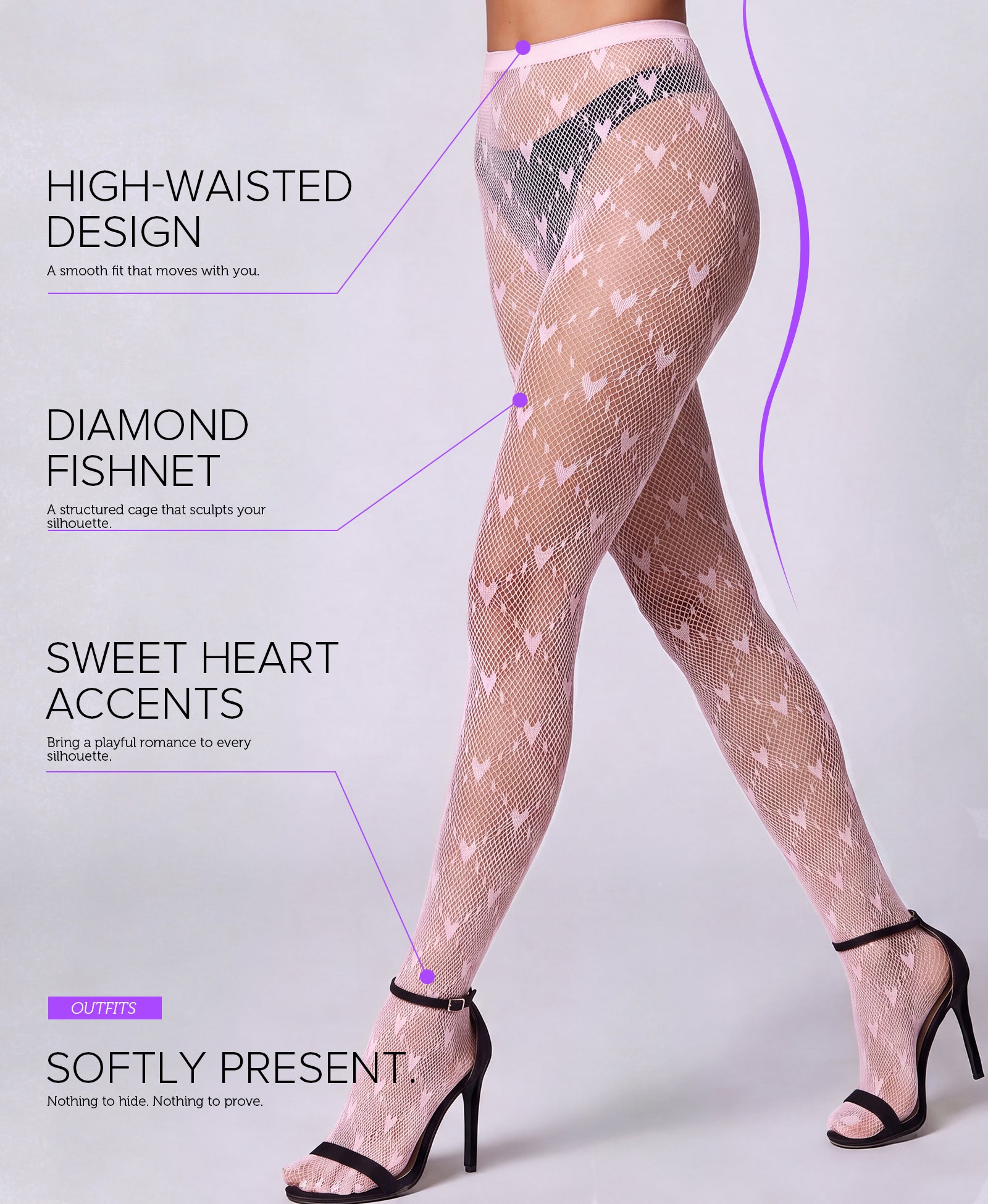 RSLOVE Patterned tights Lace Heart collant a rete nero taglia unica
