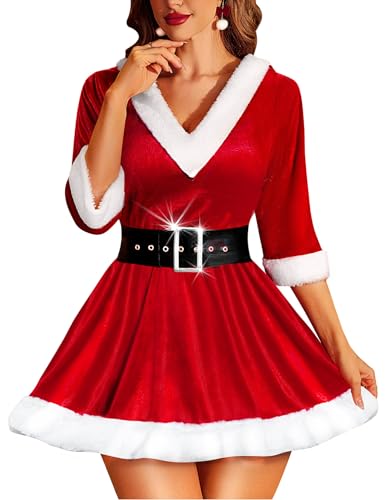 RSLOVE Costumes Mrs Claus abito con cappuccio rosso taglia L in velluto