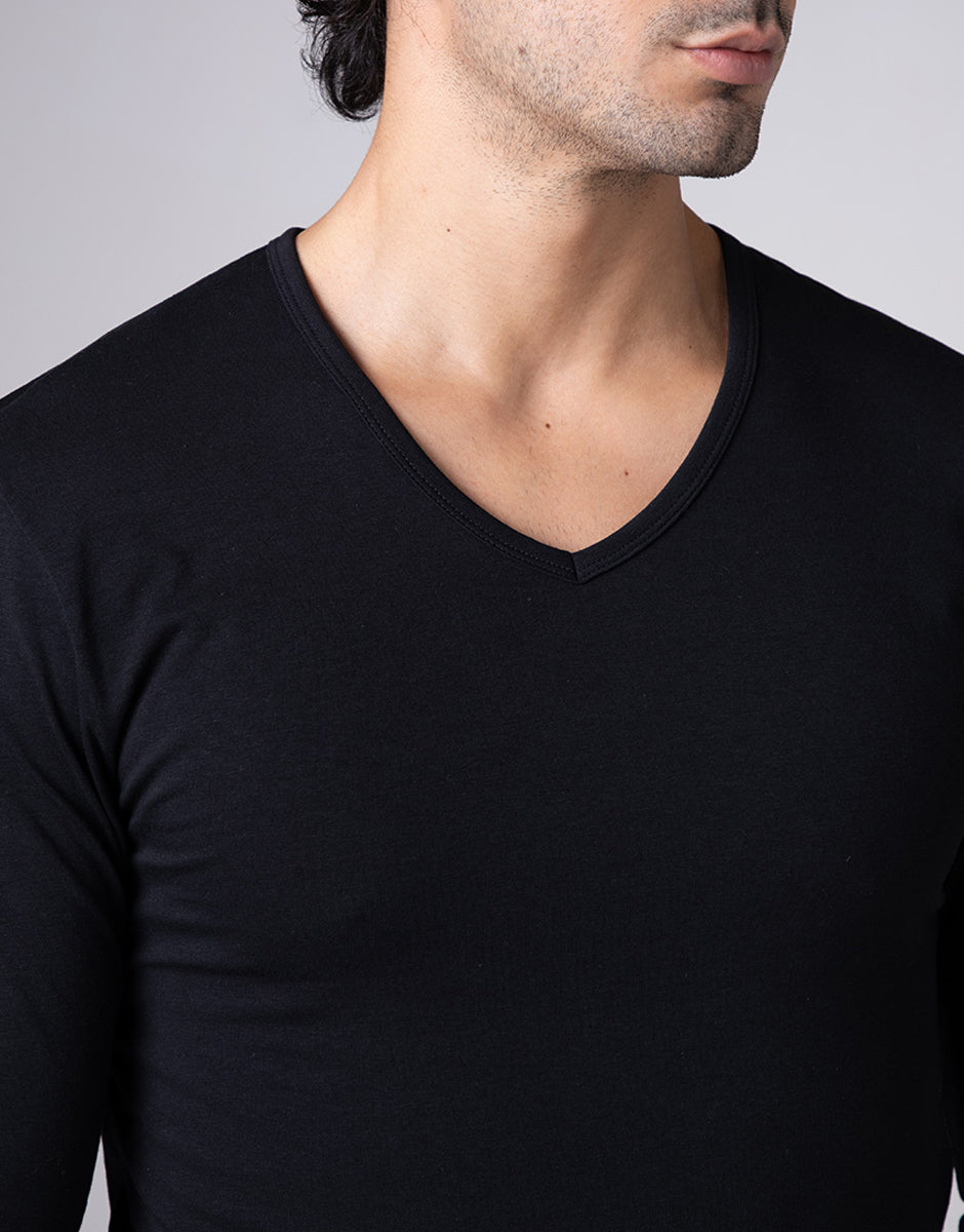 Lovable Basic Soul Maglia Manica Lunga scollo a V Cool Sensation nero cotone stretch