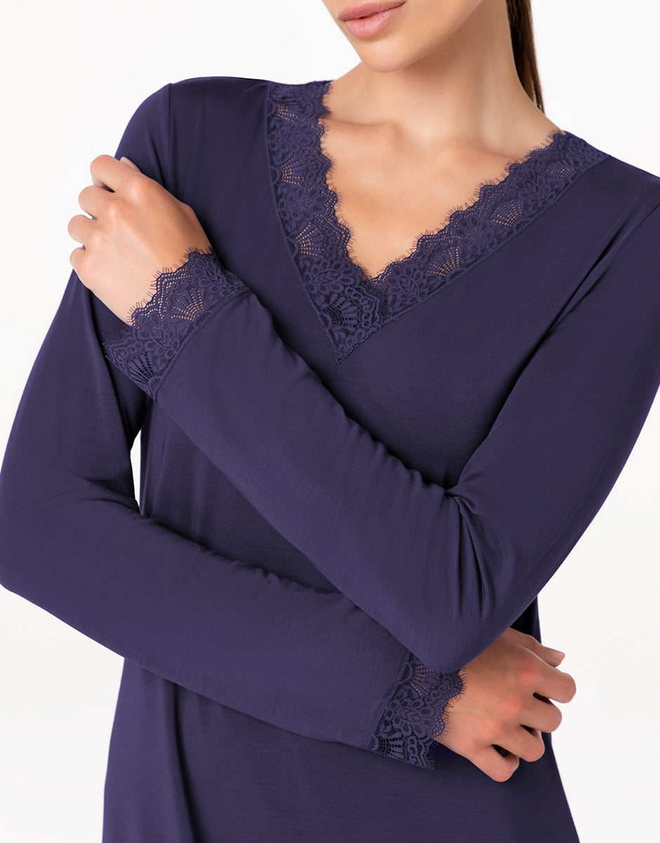 Lovable Basic Soul Elegant Modal camicia da notte blu notte in modal elasticizzato