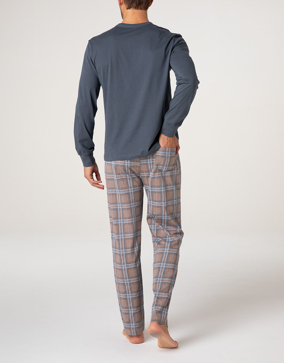 Lovable Basic Soul Scollo a V pigiama uomo lungo in jersey grigio scuro