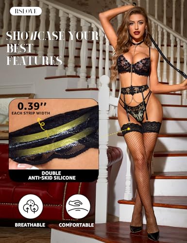 RSLOVE Thigh High Lace Banded Top Fishnet calze autoreggenti nere