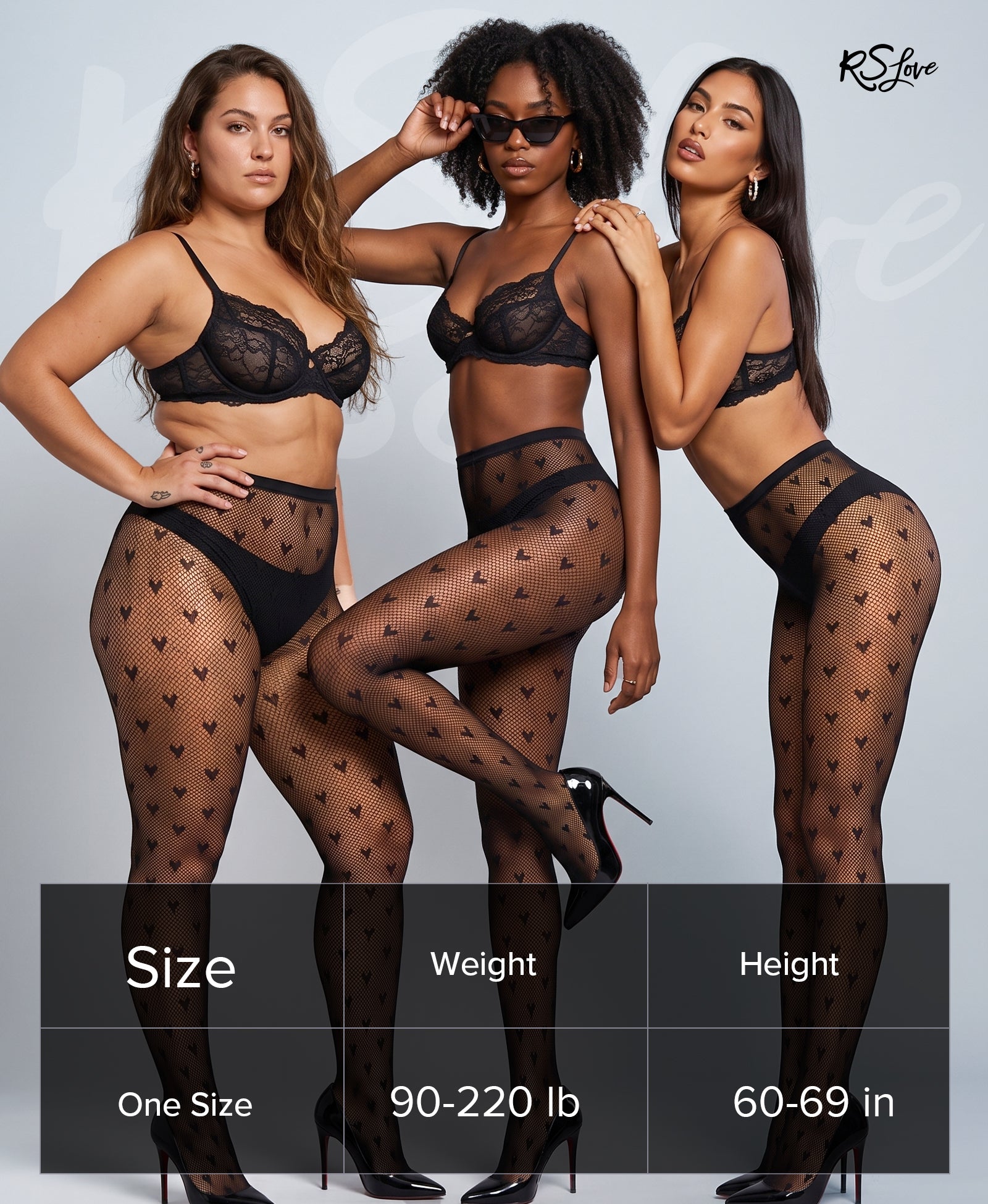RSLOVE Patterned tights collant a rete cuori rossi vita alta