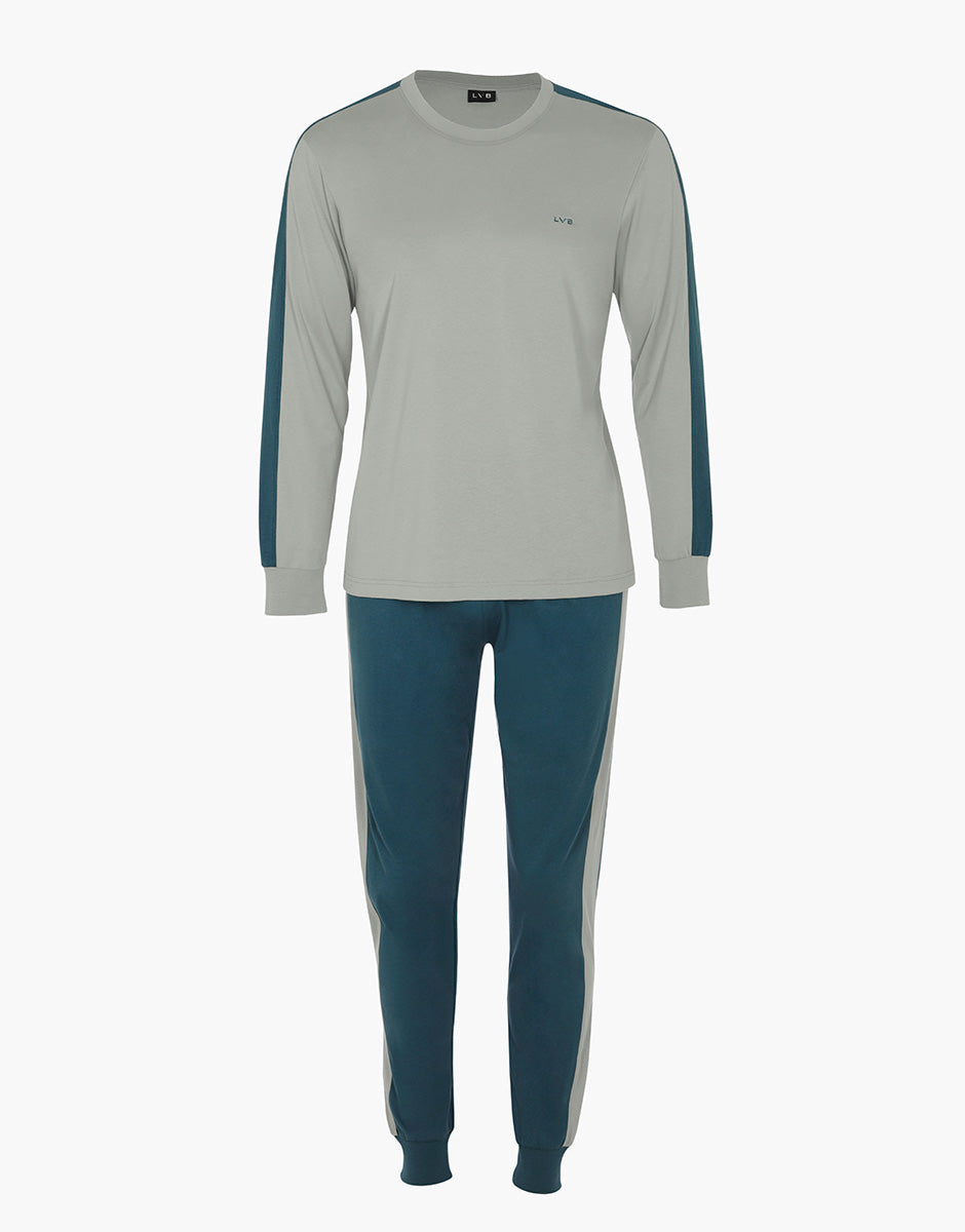 Lovable Basic Soul Pigiama Lungo Girocollo in Jersey Uomo Verde Vintage