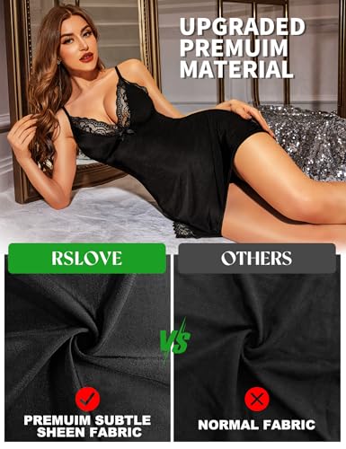 RSLOVE Babydoll Deep V Lace Trim Side Slit babydoll nero taglia S–XXL in pizzo